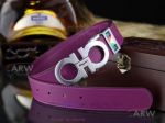AAA Replica Cheap Ferragamo Purple Smooth Belt - Pewter Double Gancini Buckle